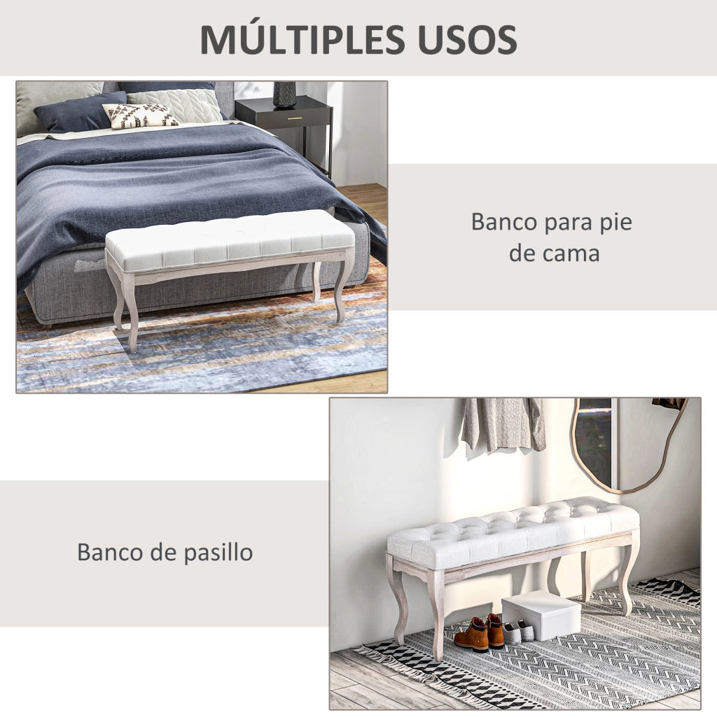 Piediera con Poggiaschiena Imbottito ¨C Zephmum ¨C Crema 110x37x49 cm