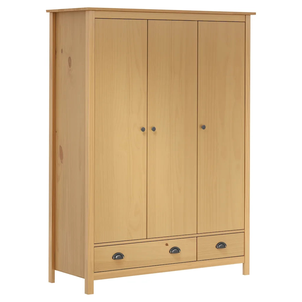 Armadio a 3 Ante Hill 127x50x170cm Legno Massello di Pino 288951