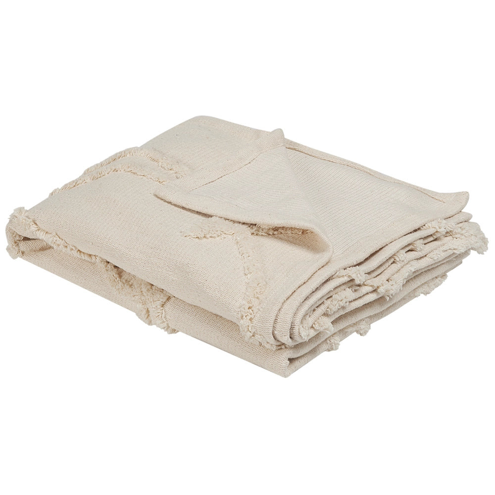 Coperta in cotone beige 130 x 160 cm motivo floreale in rilievo lavorato a maglia copriletto stile boho soggiorno camera da letto pezzo