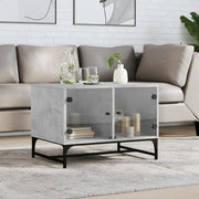 Tavolino Salotto con Ante in Vetro-Tavolino da soggiorno-Tavolo Grigio Cemento 68,5x50x50 cm