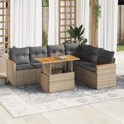 Set Divani da Giardino 7 pz con Cuscini Beige Polyrattan Acacia 3327496