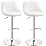 Set 2 Sgabelli da Bar, Altezza Regolabile con Base in Metallo e Seduta in Pelle PU, Sgabelli Moderni con Schienale e Poggiapiedi, 46x48x83-104cm, Bianco