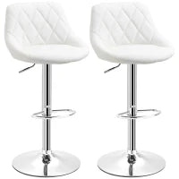 Set 2 Sgabelli da Bar, Altezza Regolabile con Base in Metallo e Seduta in Pelle PU, Sgabelli Moderni con Schienale e Poggiapiedi, 46x48x83-104cm, Bianco