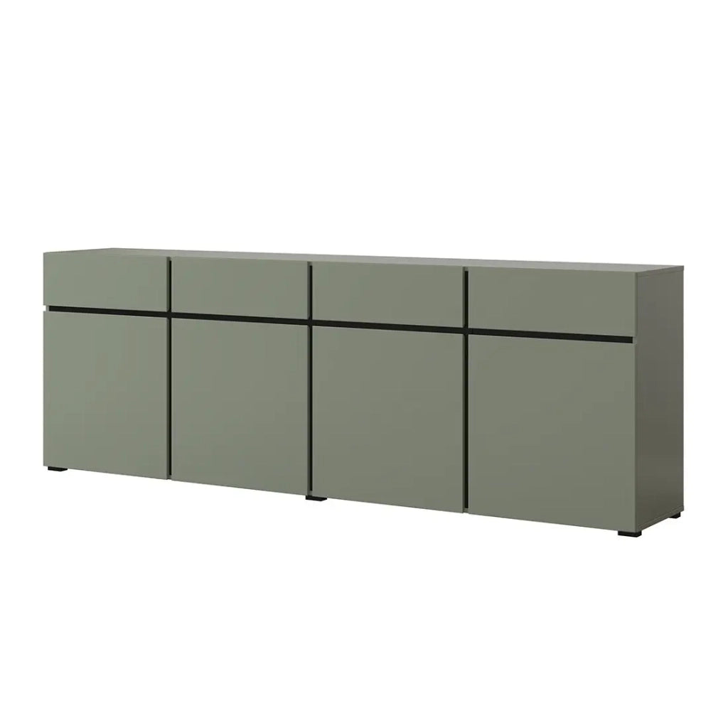 Buffet XL colore verde salvia 225cm collezione HAVANA. Credenza design con 4 porte e 4 cassetti.