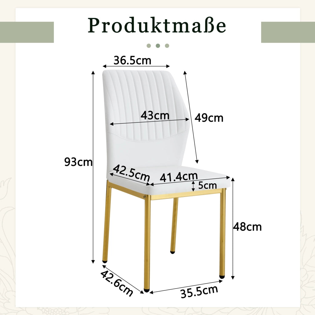 Sedia da Pranzo Set da 4 con Schienale Ergonomico e Piedini Antiscivolo in PU e Metallo Bianco Oro 93 cm