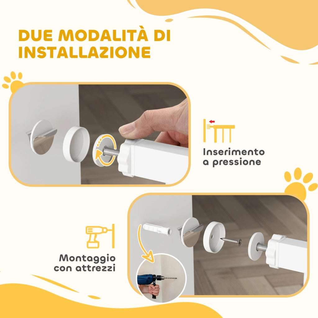 Cancelletto di Sicurezza con Estensioni 76-104 cm e Porta per Gatti Bianco