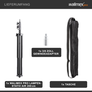 AIR 200 Stativo per luci regolabile in altezza fino a 200 cm, max 4,5 kg, Cavalletto fotografico in alluminio per foto e video, con borsa