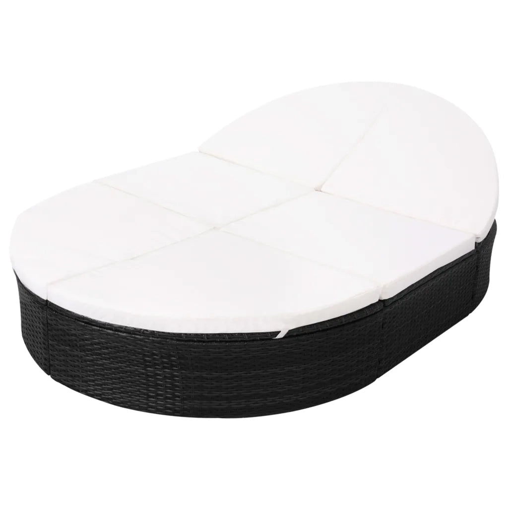 Lettino Prendisole | Sdraio da giardino | Lettino da sole con Cuscino in Polyrattan Nero
