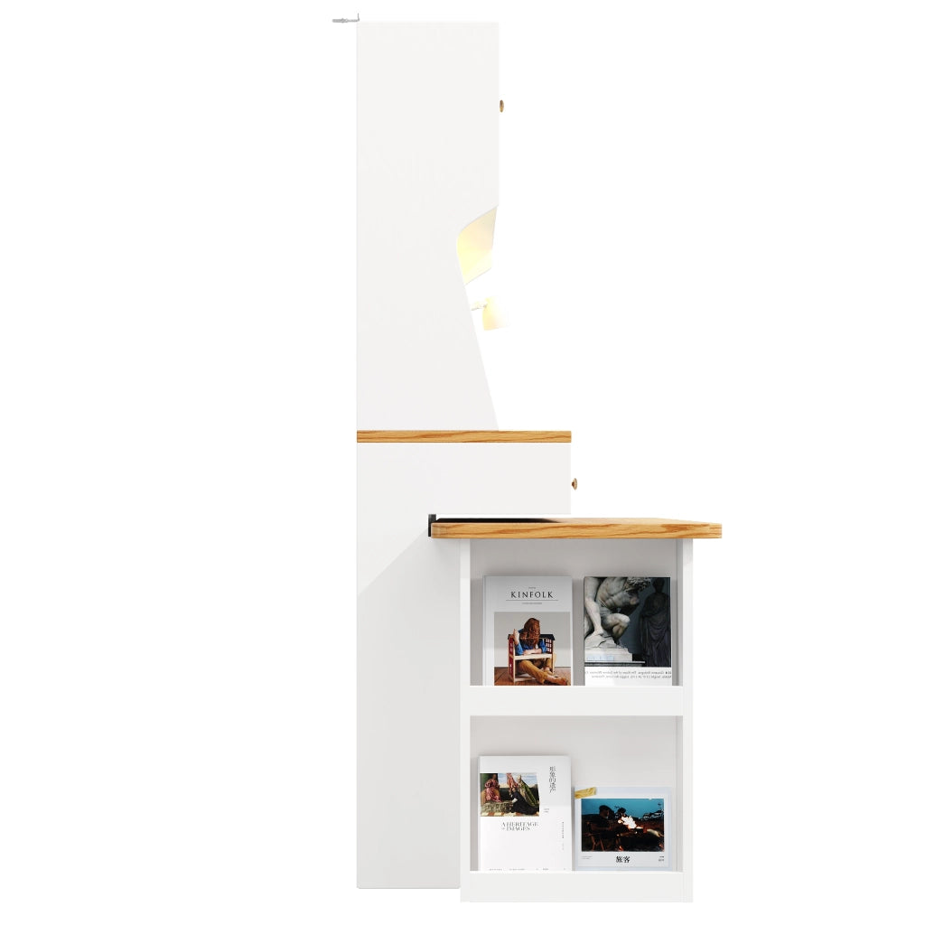 OKWISH Credenza Alta da Cucina con Piano Estensibile e LED, per Cucina o Sala da Pranzo, MDF, Bianco, 137 x 45 x 178 cm