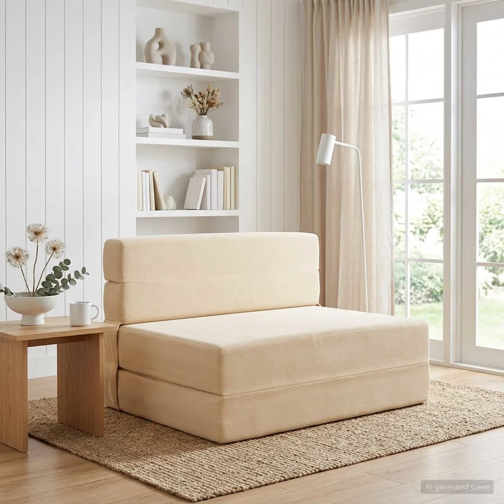 Divano Letto Pieghevole Crema 70 x 72 x 60 cm Tessuto