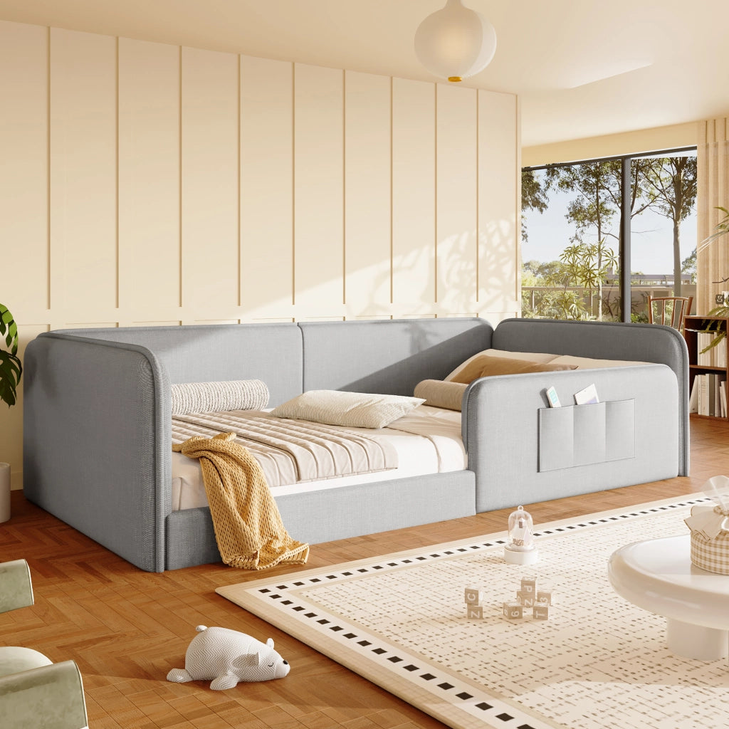 Letto 140x200 cm - Letto imbottito,Copriletto in lino,grigio