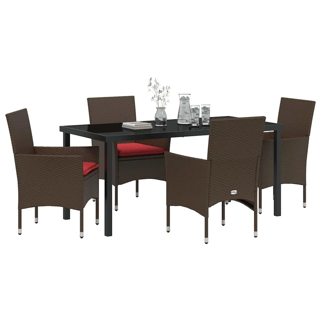 Set di tavolo e sedie con cuscino 5 pcs Marrone Rattan in PE