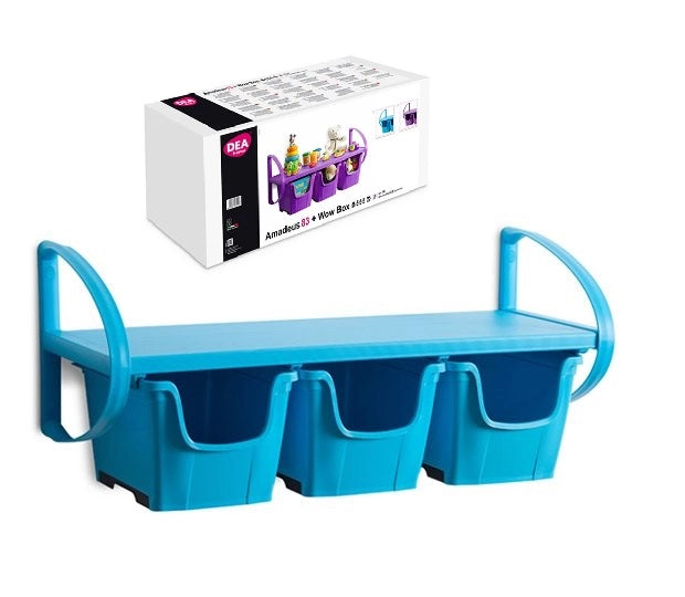 Mensola blu da parete per cameretta bambini asilo 3 box scorrevoli 81 x 33 x 36 cm Dea Home