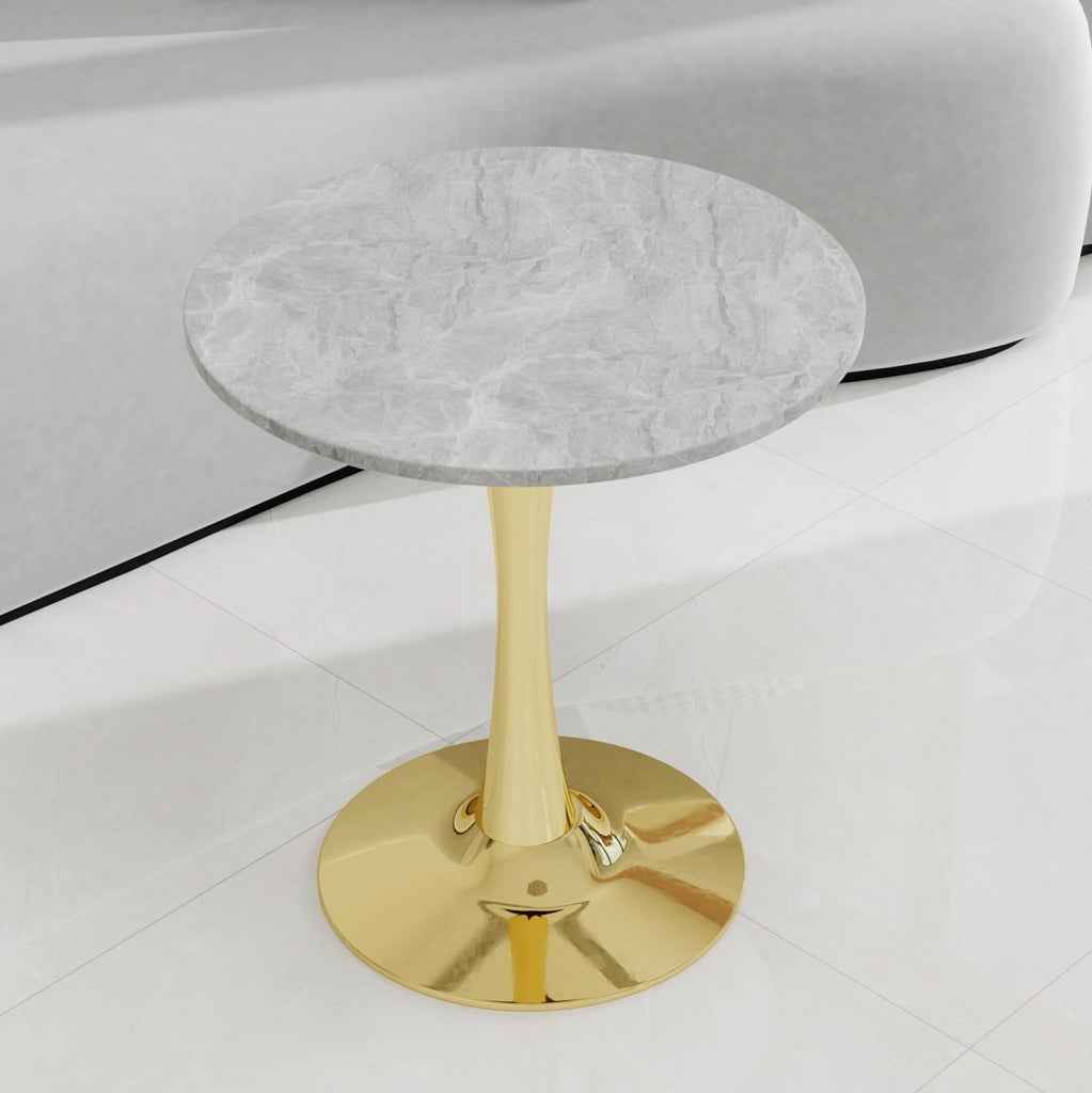 Tavolino rotondo in marmo artificiale dorato dal design moderno
