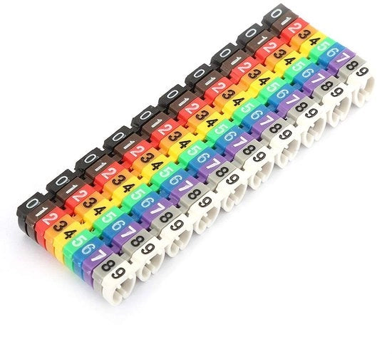 Etichette per cavi C-vormig - Clip codificata - Identificazione del cavo - Numerazione colorata - 10 pezzi - Adatto per 0,75-7 mm² - Etichetta per cavo
