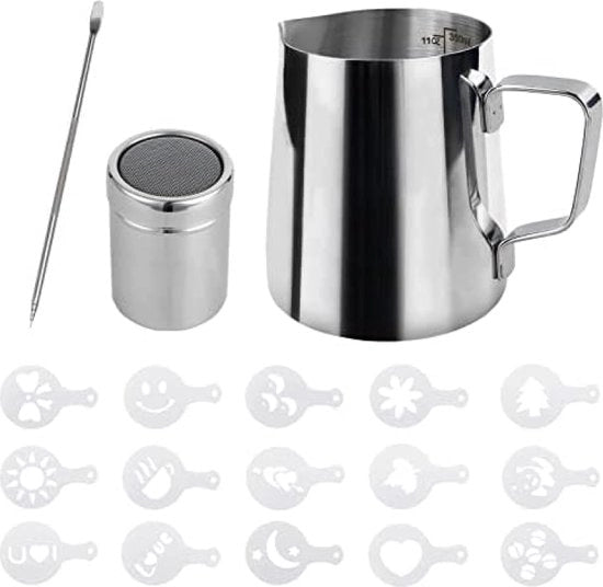 Schiuma di latte 350 ml (12 oz) ciotola di latte in acciaio inossidabile per barista ciotola di latte e decorazione per latte macchina da caffè cappuccino per schiumare il latte macchina da caffè, argento