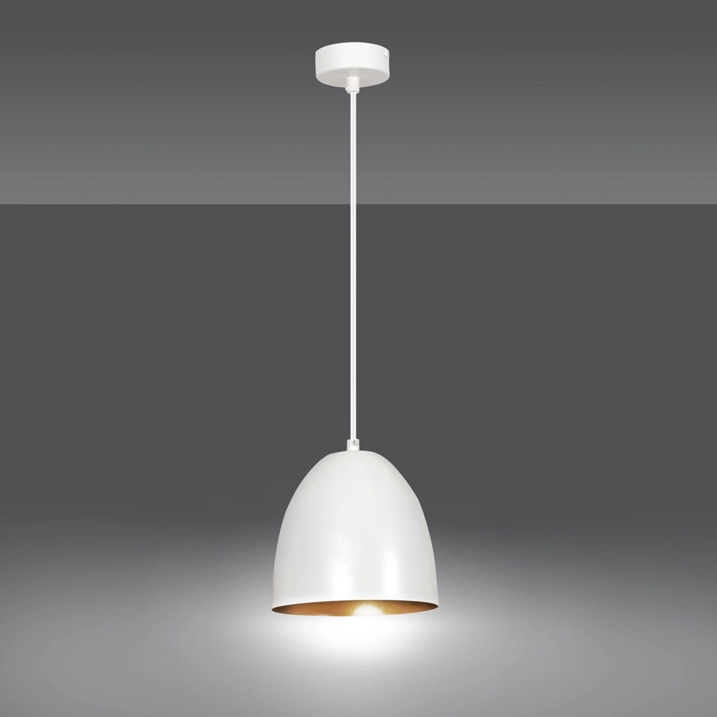 Sospensione 1 Luce Reartù In Acciaio Bianco A Cupola Nero E Oro