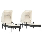 Lettini Prendisole 2 pz | Sdraio da giardino | Lettino da sole con Baldacchino e Tavolino Polyrattan