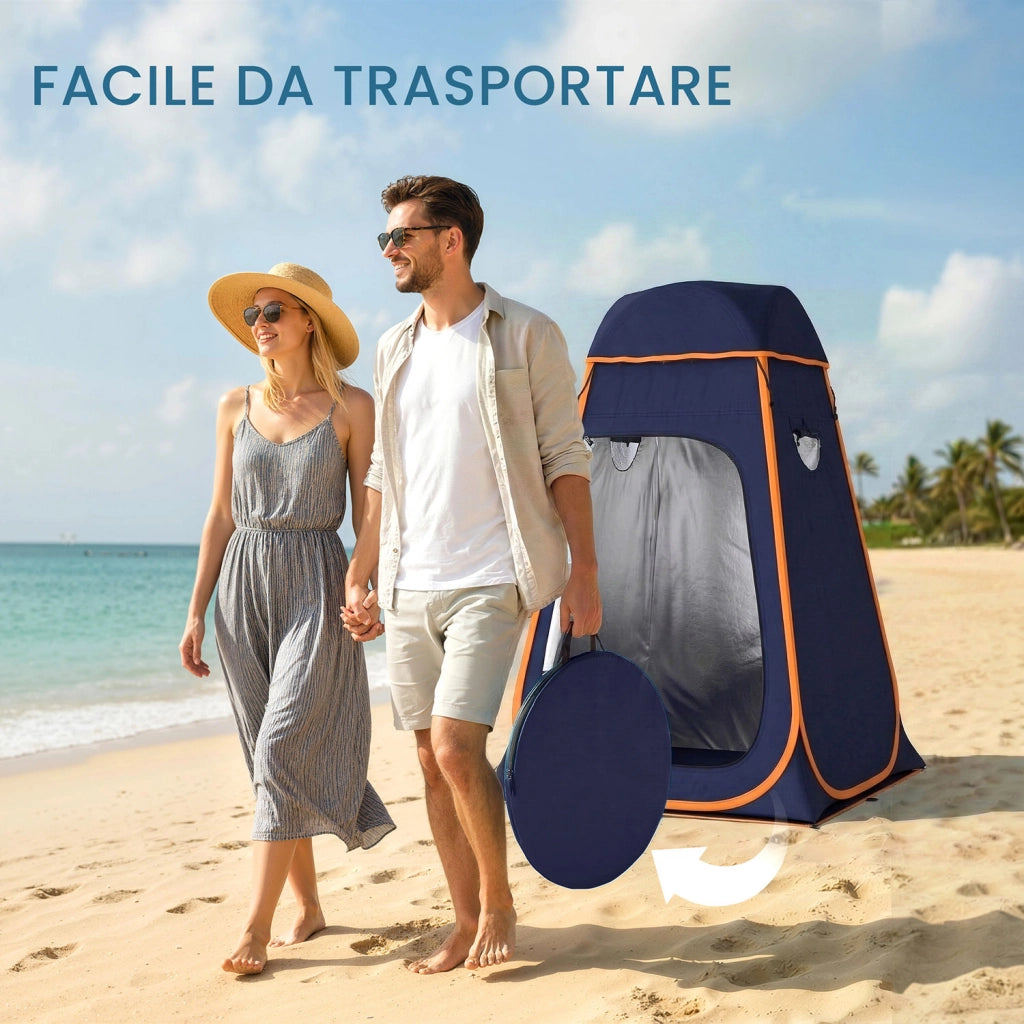 Tenda Doccia Pop-Up Impermeabile con Tetto Rimovibile, in Poliestere 190T e Acciaio, 152x152x200 cm, Blu Scuro