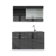 Cucina completa Fame-Line Antracite lucido/Bianco 140 cm, PL Antracite Vicco