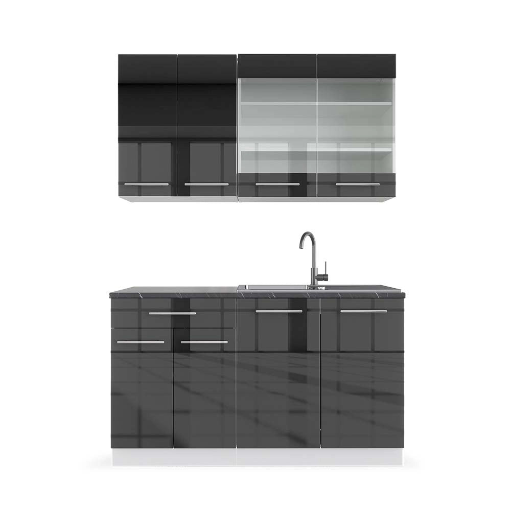 Cucina completa Fame-Line Antracite lucido/Bianco 140 cm, PL Antracite Vicco
