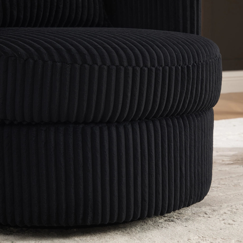 Poltrona girevole 360° in tessuto effetto corda, con seduta imbottita, vano contenitore nascosto e portata fino a 150 kg