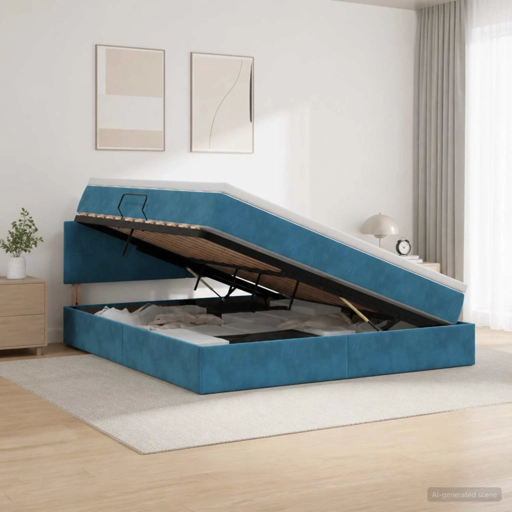 Letto con Contenitore Blu Scuro 140 x 200 cm Velluto 3458815