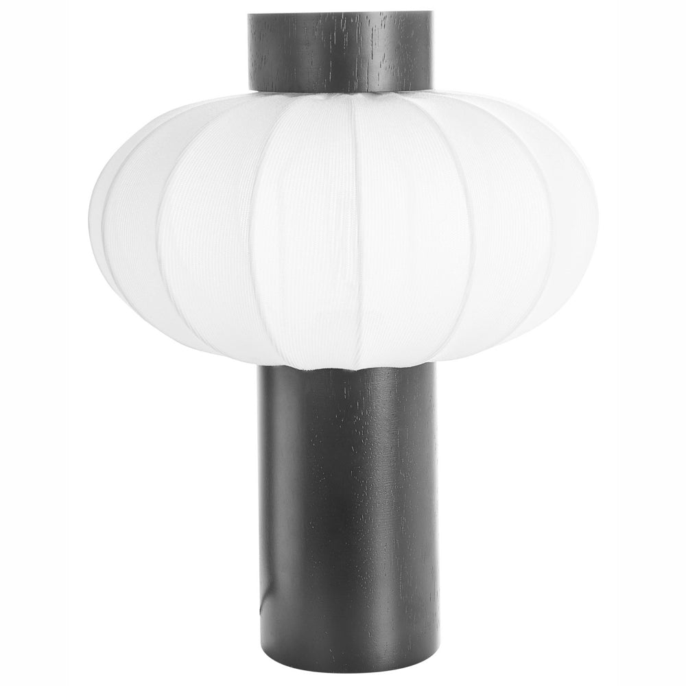 Lampada da tavolo in metallo nero con paralume in nylon e legno di gomma per soggiorno e camera da letto stile moderno e contemporaneo