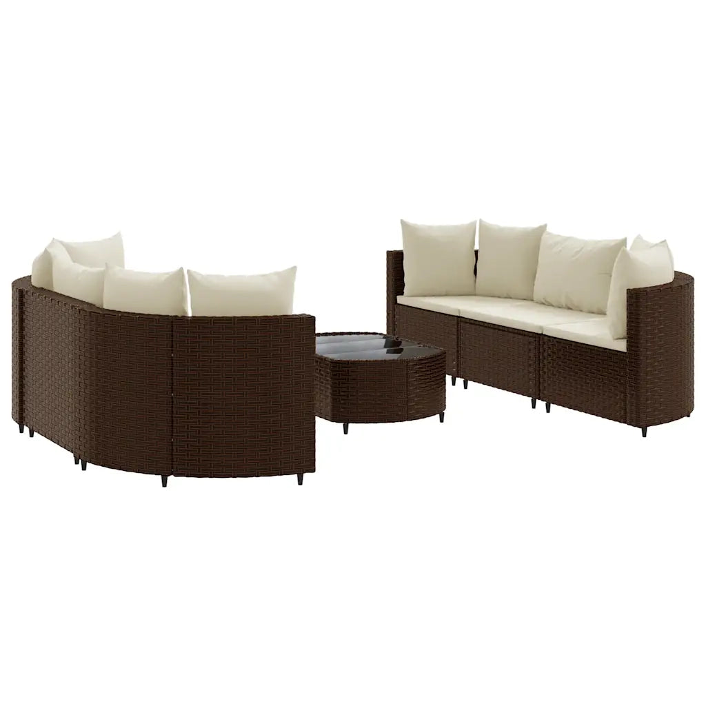 Set Divani da Giardino 7 pz con Cuscini Marrone in Polyrattan