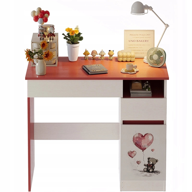 Scrivania per bambina con orsetto rosa, stile loft moderno, con ripiano e cassetto