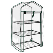 Mini Serra da Giardino 59x39x127 cm con Copertura 3 Ripiani e Porta Avvolgibile in PE Trasparente