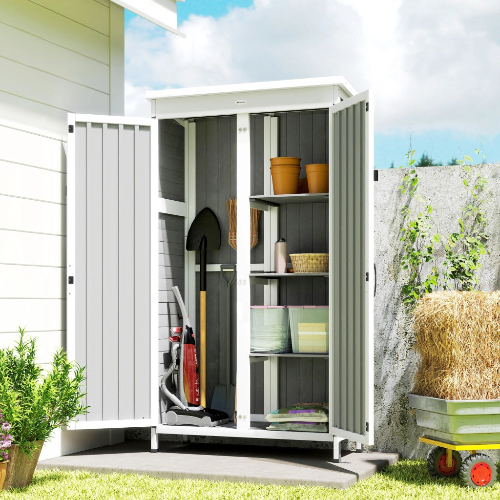 Armadio da Giardino 94x43x166 cm con Ripiani Rimovibili e Porta Bloccabile in Legno e Acciaio Bianco e Nero
