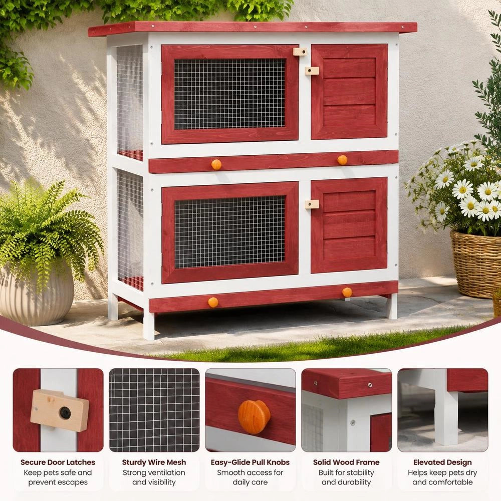 Rabbit Hutch With 4 Doors, Red Wood