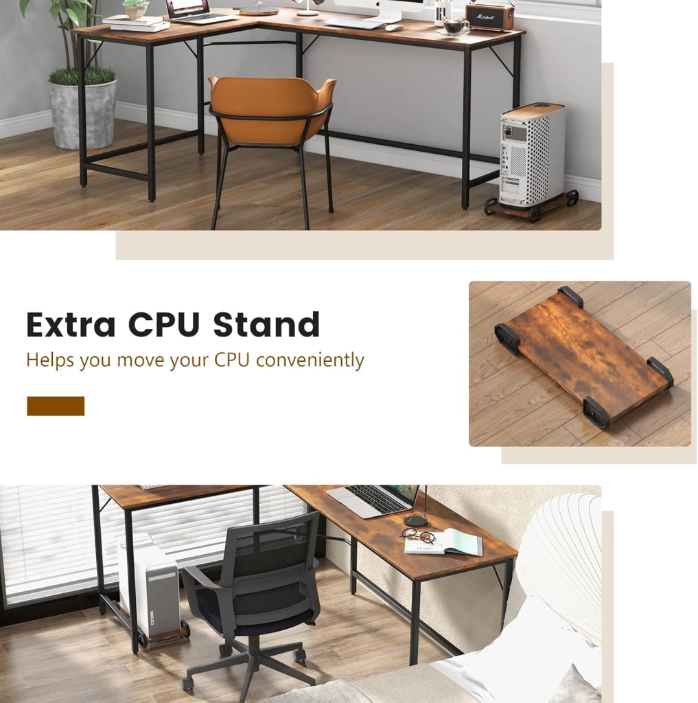 Scrivania angolare per computer, scrivania per computer a forma di L con prese di corrente, supporto per computer, scrivania con porte USB, design poco ingombrante (marrone)