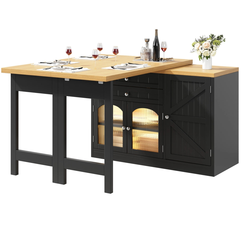 Mobile cucina estensibile 120x40x73.5 cm girevole a 360°; con cassetti; MDF e metallo nero