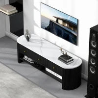 Mobile TV 140 cm, mobile TV per televisore 65 pollici effetto marmo con 3 cassetti frontali a canna di fucile 2 mensole nero