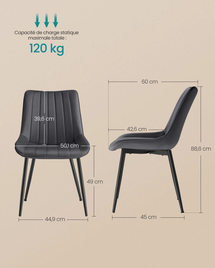 Set di 2 sedie da pranzo/cucina portata fino a 120 kg gambe in acciaio schienale ergonomico per sala da pranzo/cucina grigio 12_0006190