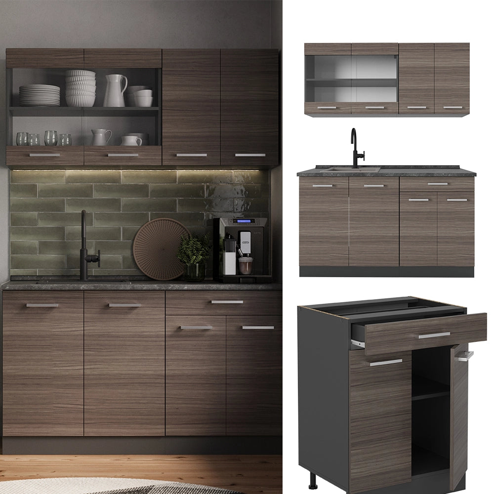Vicco Cucina completa Grigio nobile/antracite 140 cm senza piano di lavoro