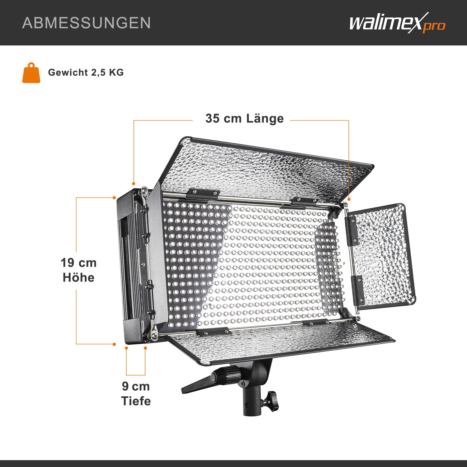 LED 500 Luce a pannello 30 W, versione diurna, con robusto alloggiamento in metallo + staffa, potente illuminazione da studio