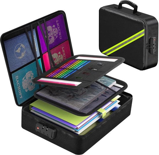 Documenti protetti, cassetta documenti protetta con chiusura e cerniera, grande, documenti portatili per la conservazione di documenti importanti come denaro contante, tessere e passaporti.