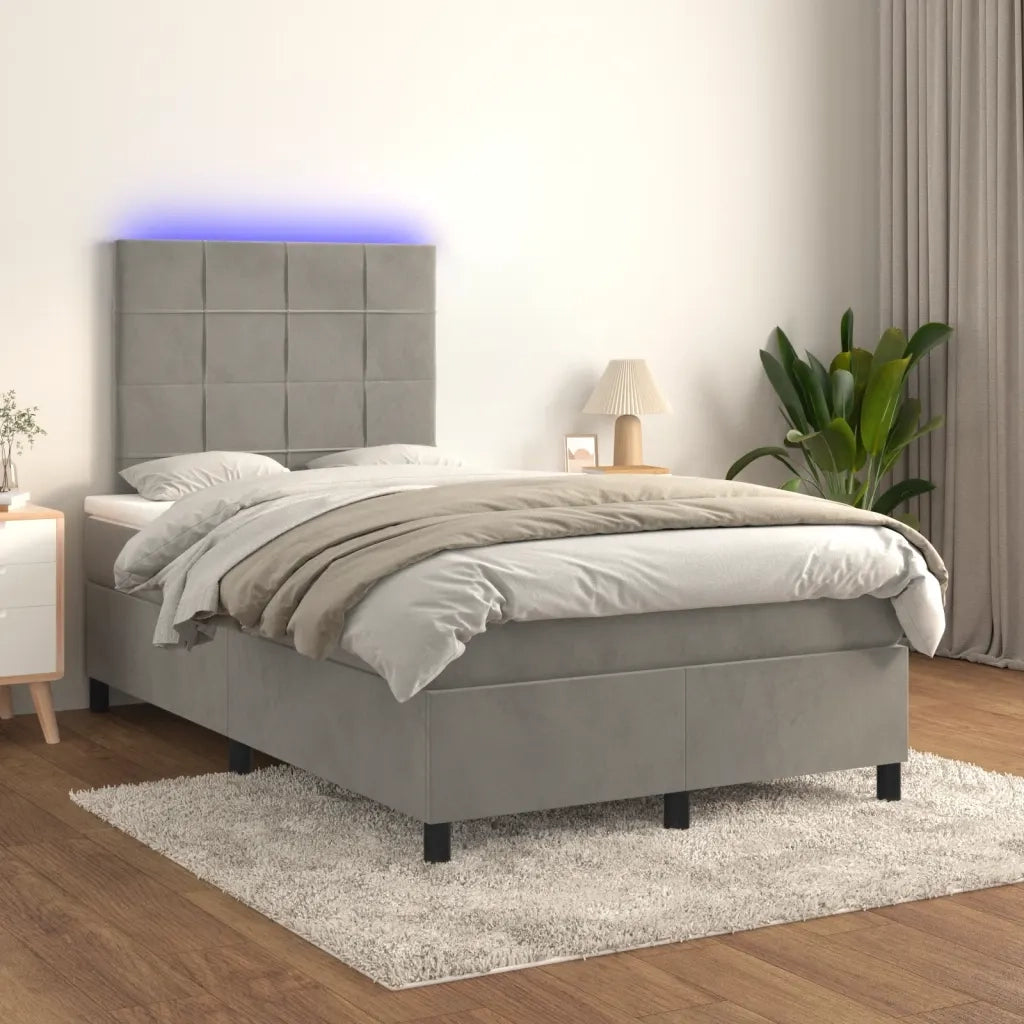 Letto a Molle Materasso e LED Grigio Chiaro 120x190 cm Velluto