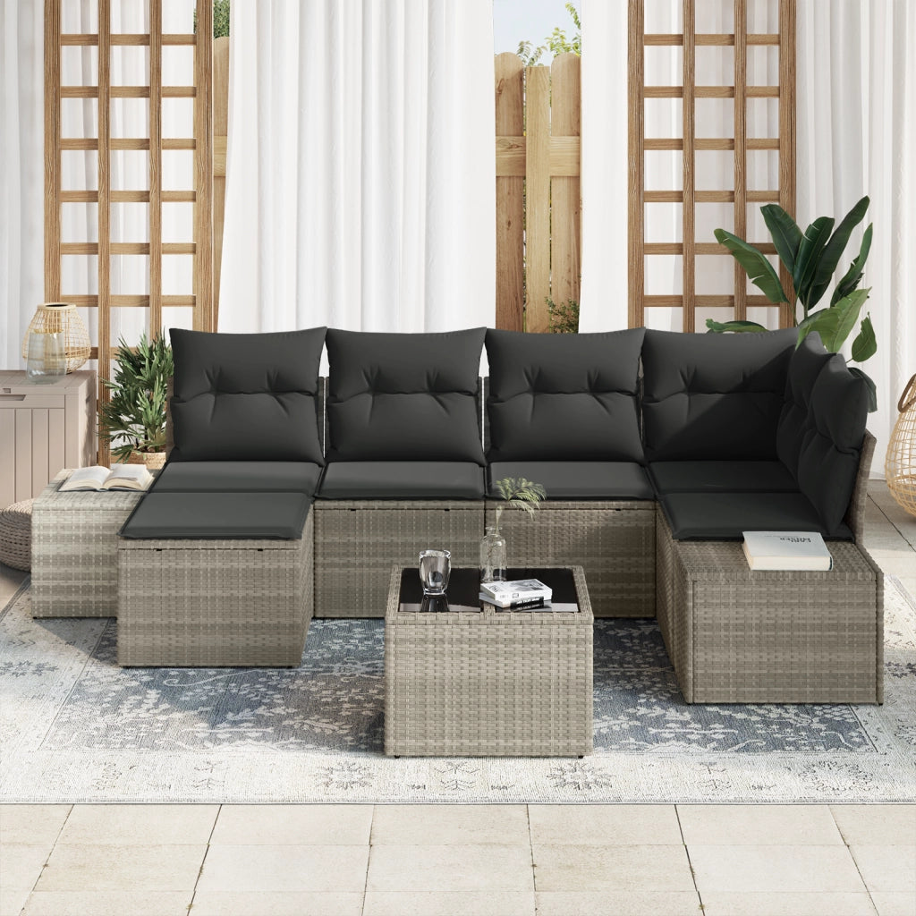 Set di divani da giardino da 7 pezzi con cuscini grigio polyrattan