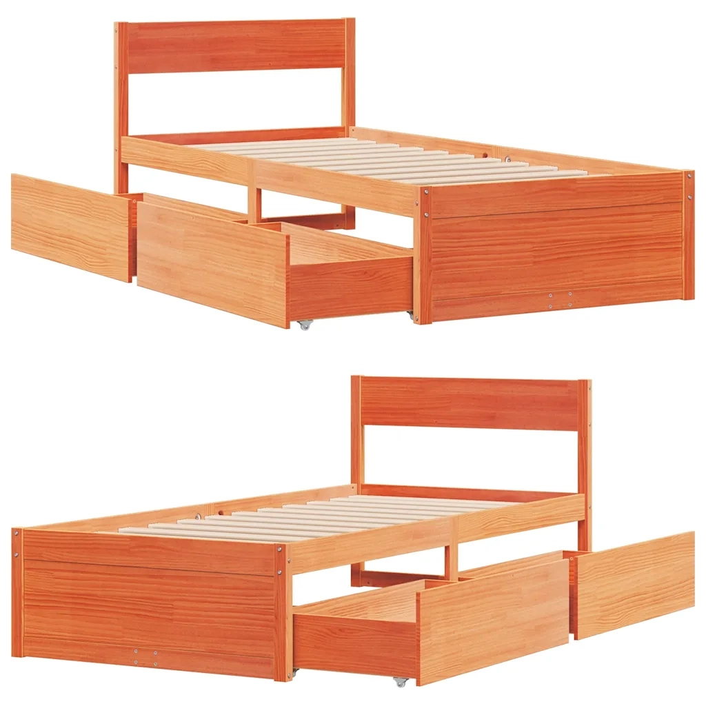 Letto senza Materasso Marrone Cera 90x200 cm Legno di Pino 846794