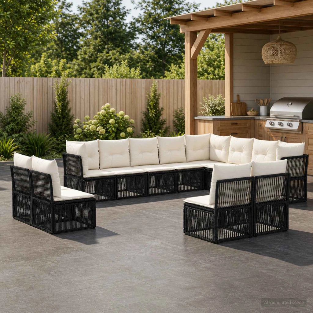 Set Divano da Giardino 12 pz Nero polyrattan 3434410