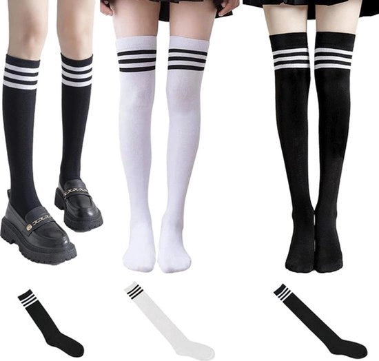 Gonne elastiche a strisce per donne - nero bianco - Unico modello fino alla metà della gamba.