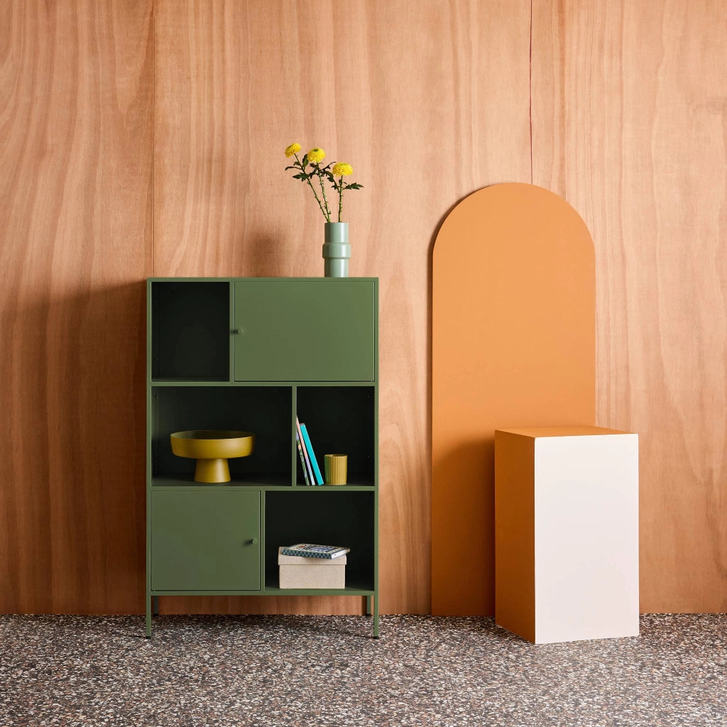 Credenza industriale in metallo con 6 scomparti, verde