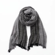 Sciarpa in cotone e lino, a due tonalità, stile coreano, unisex | Sciarpa liscia per autunno e inverno, unisex