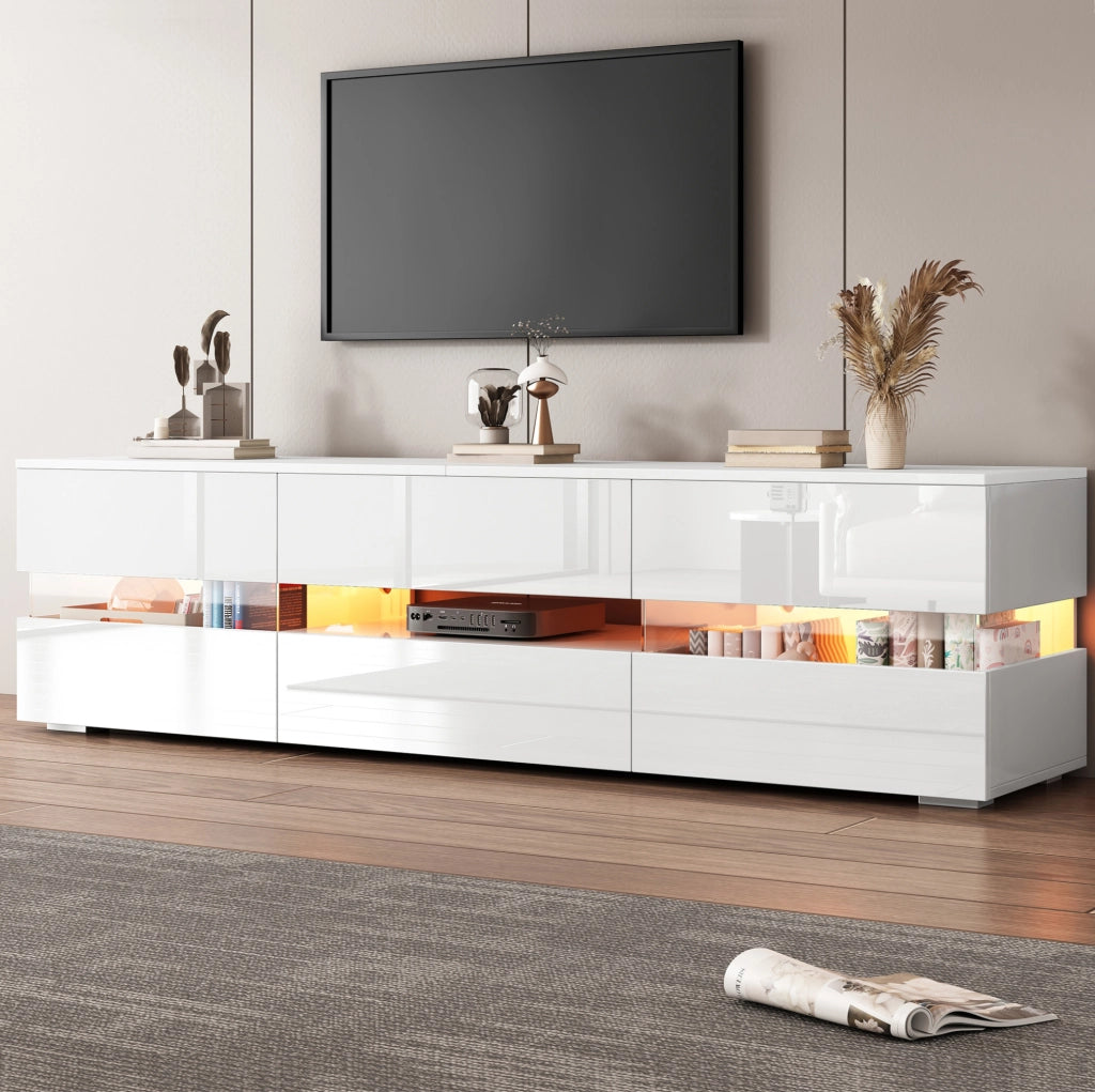 Mobile TV 160 cm bianco con illuminazione LED e apertura a pressione