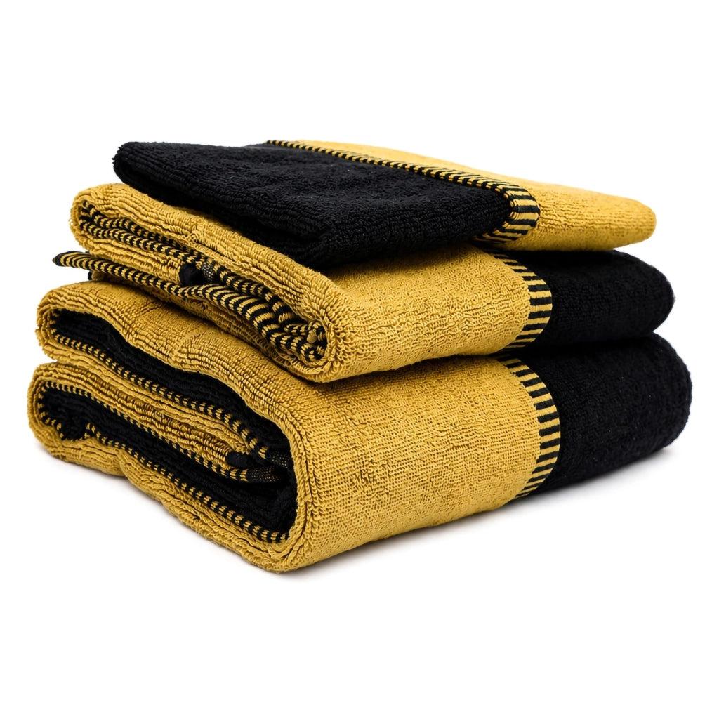 Sazaga, set di Asciugamani 100% Cotone set da 2 Reversibile, Nero