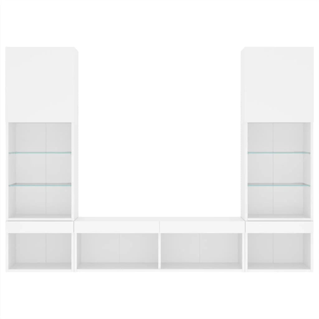 Set di mobili TV multimediali mensola TV credenza mobile TV per sala da pranzo soggiorno camera da letto con illuminazione a LED 5 pezzi legno ingegnerizzato bianco 02_0029381